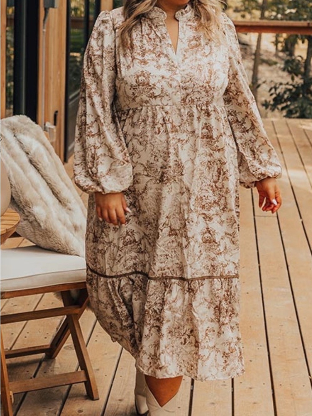 Boho Floral Tiered Maxi Dress in Beige